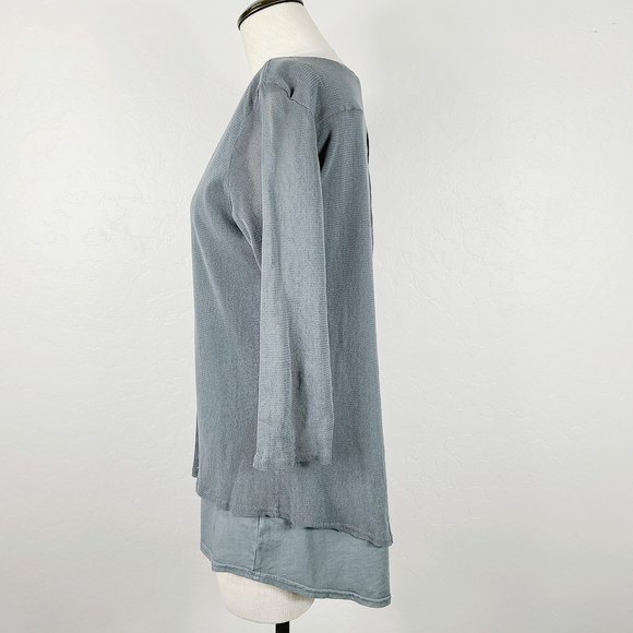 Cut Loose Tunic Top S Gray Knit Tiered Hi-Low 3/4 Sleeve Lagenlook Casual Shirt - Picture 2 of 6
